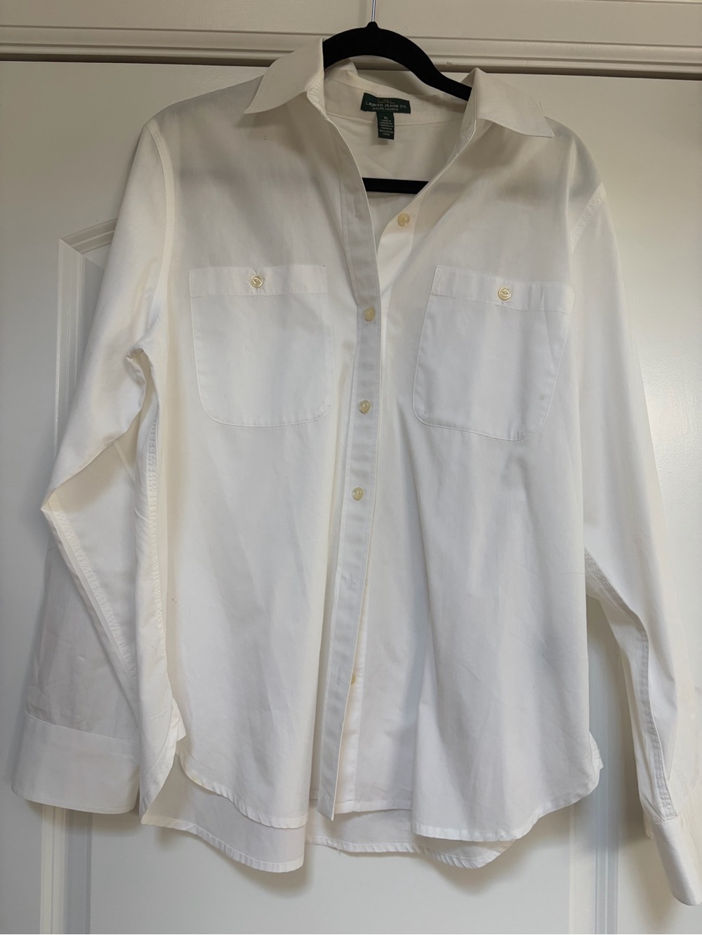Lauren Ralph Lauren Jean Co Womens Long Sleeve White Button Down XL Shirt Blouse